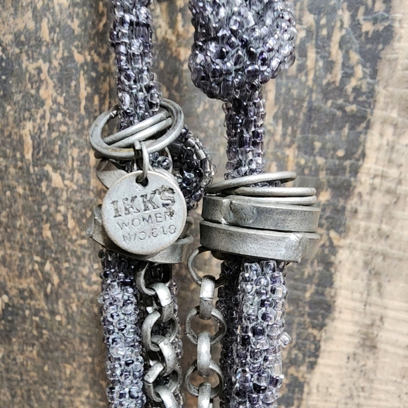 IKKS French fashion jewelry Gray glass beaded necklace chunky Gothic statement - Picture 3 of 4